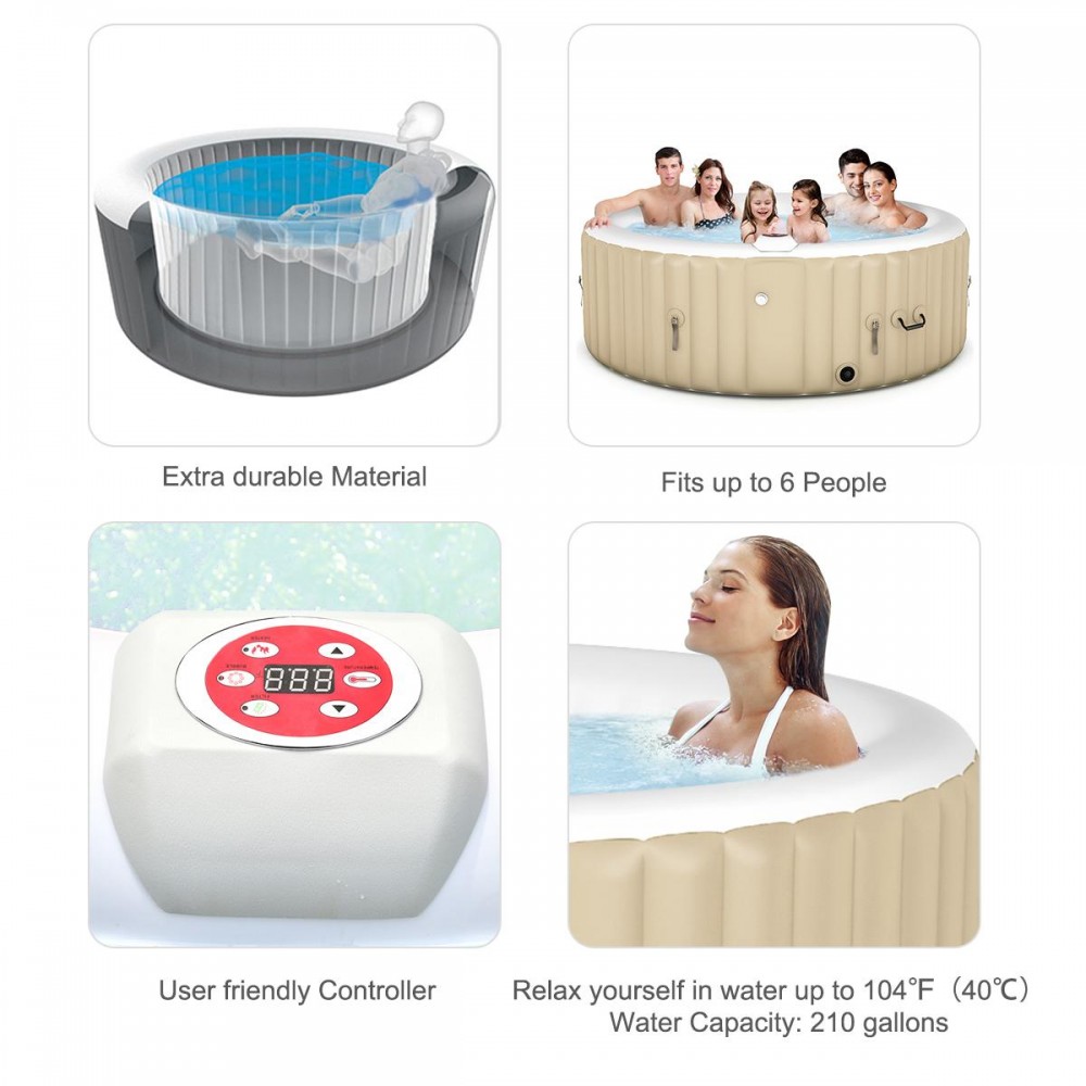 6 Person Portable Inflatable Bubble Massage Spa Hot Tub White